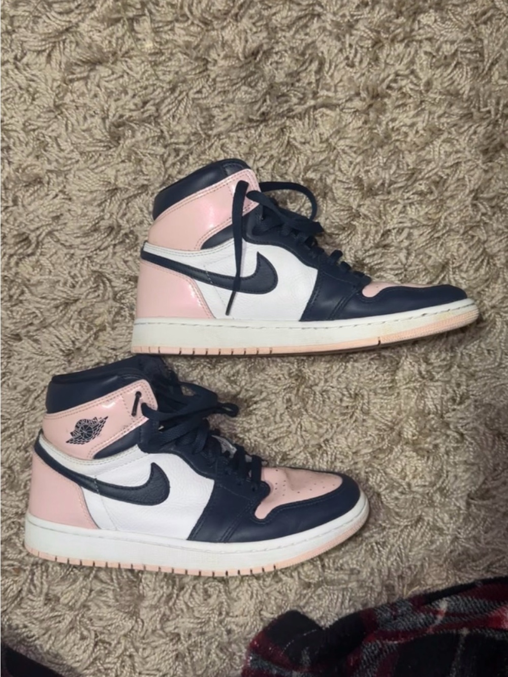 Jordan Women's High-Top Sneakers in Pink, Navy & White - Picture 2 of 5